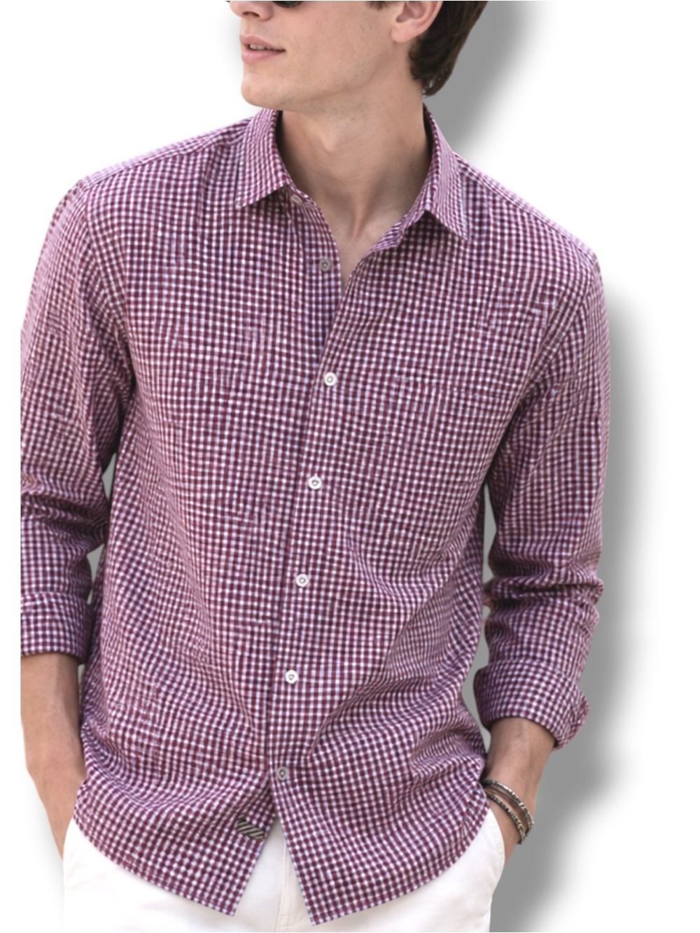 Billy Reid Brick Red Blue Gingham Check Cotton Button Shirt XL